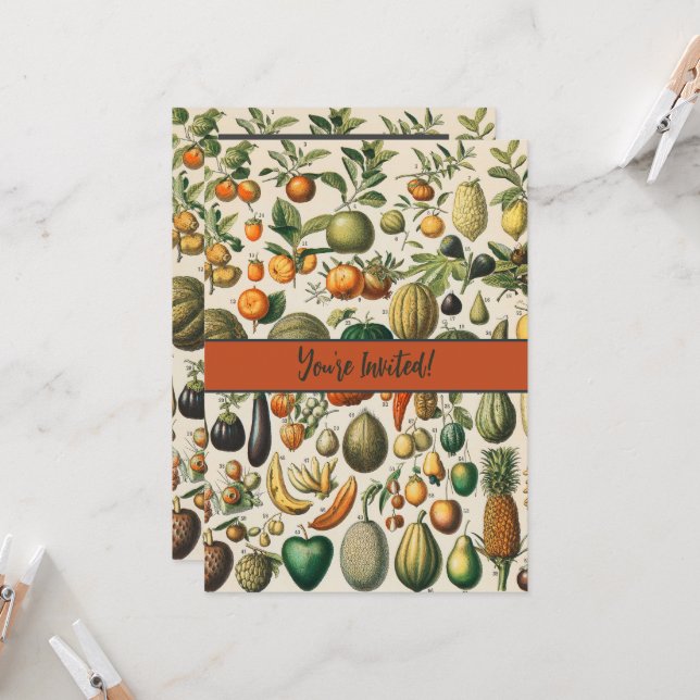 Convite Ilustração Científica Botânica Vegetal fruta (Frente/Verso In Situ)