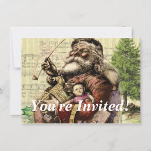 Convite Ilustração Clássica da Árvore Santa feliz