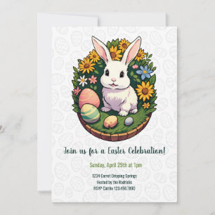 Convite Ilustração Clássica de Coelhinho de Páscoa. Felz p