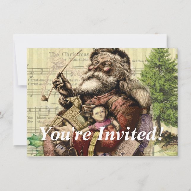 Convite Ilustração Clássica do Papai Noel por Thomas Nast  (Frente)