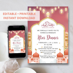 Convite Ilustração Colorida da Mesquita Jantar Iftar do Ra