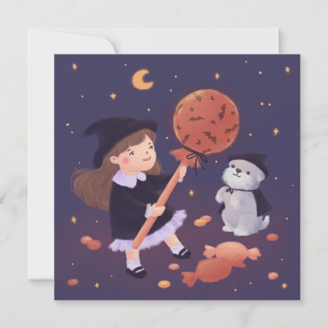 Convite Ilustração da Bruxa do Halloween (Frente)