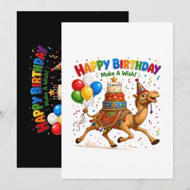 Convite Ilustração da Festa de Aniversário de Camelo (Frente/Verso)