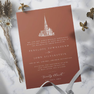 Convite Ilustração da Igreja Elegante Casamento Formal Lar