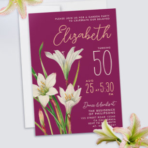 Convite Ilustração das Flores Brancas da Borgonha Elegante