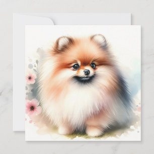 Convite Ilustração de aquarela da Pomerânia Cuta