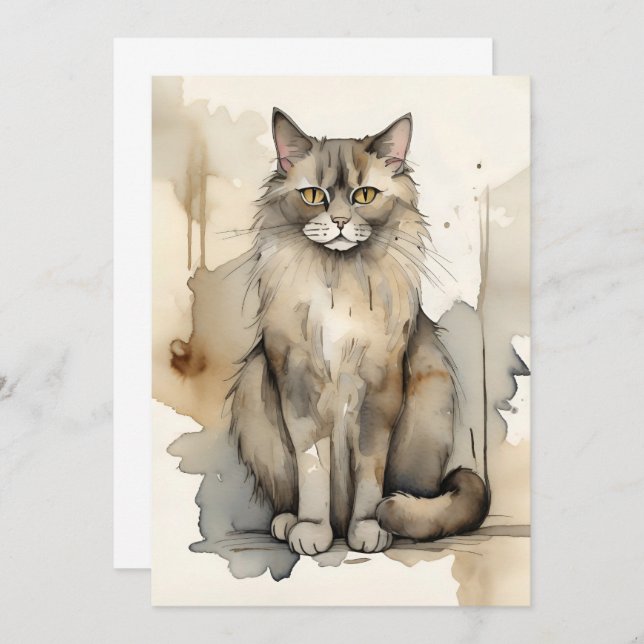 Convite Ilustração de Aquarela de Maine Coon (Frente/Verso)