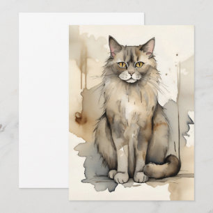 Convite Ilustração de Aquarela de Maine Coon