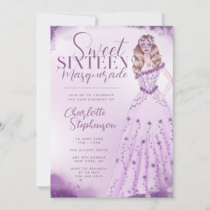 Convite Ilustração de Aquarela de Mascarada Sweet Sixteen