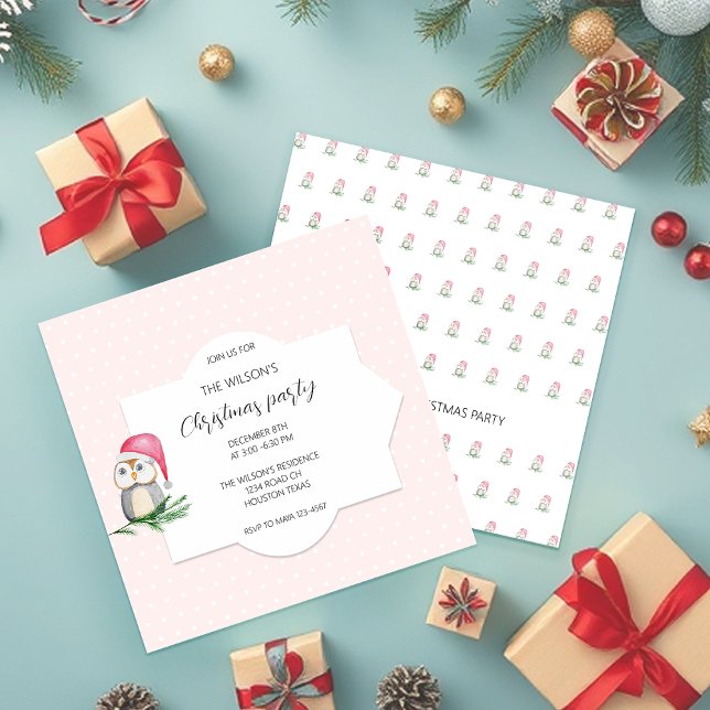 Convite Ilustração de Aquarela de Papais noeis de Coruja (Criador carregado)