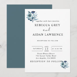 Convite Ilustração de Aquarela Rústica com Buquê Floral Az