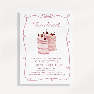 Convite Ilustração de Bolo Dois Doces Segundo Aniversário 