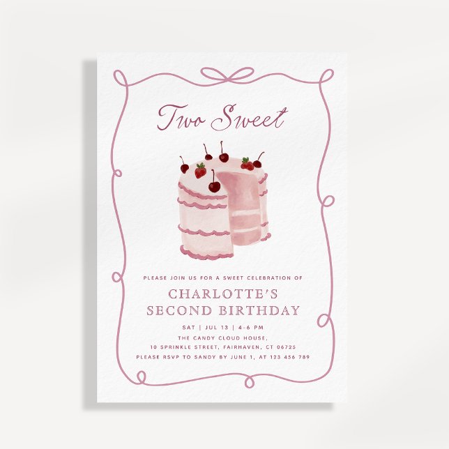Convite Ilustração de Bolo Dois Doces Segundo Aniversário  (Criador carregado)