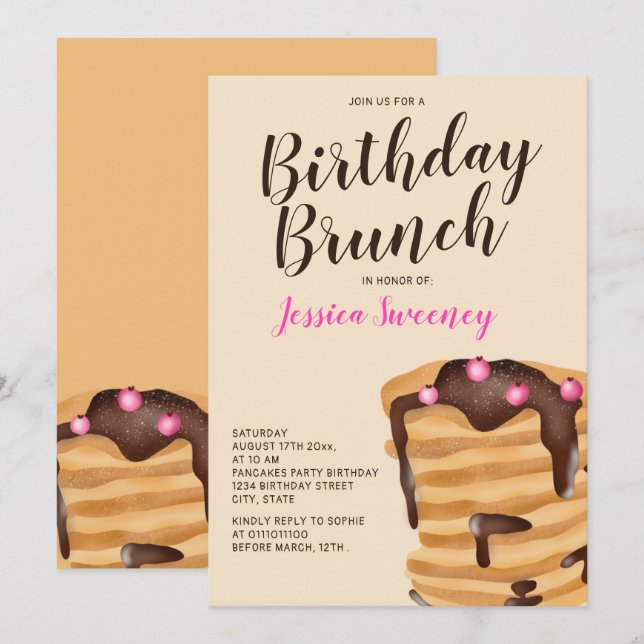Convite Ilustração de brunch de aniversário de panquecas m (Frente/Verso)