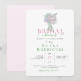 Convite Ilustração de Buquê Rosa e Verde para Chá de Noiva