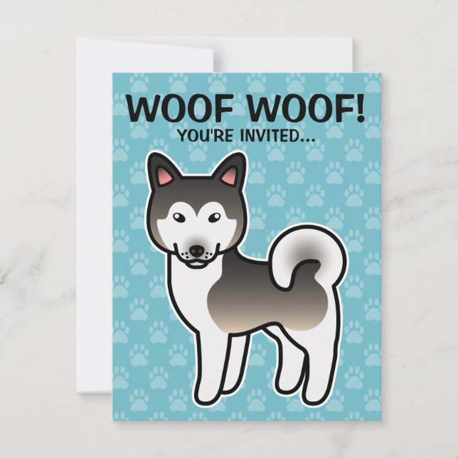 Convite Ilustração de Cachorro Malamute do Alasca Cinza Lo (Frente)
