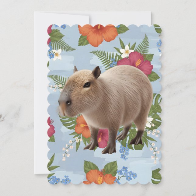 Convite Ilustração de Capivara em Aquarela Fofa (Frente)
