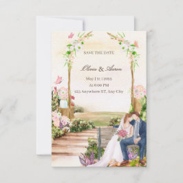 Convite Ilustração de casal de jardim romanticamente elega