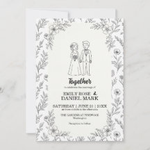 Ilustração de Casal Fofo Casamento Floral Minimali