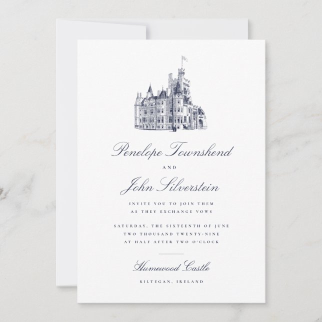 Convite Ilustração de Casamento com Letra de Castelo Vinta (Frente)