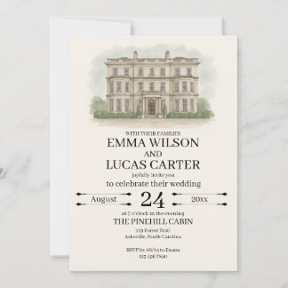 Convite Ilustração de Casamento de Local Desenhado à Mão P