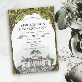 Convite Ilustração de Casamento de Local Desenhado à Mão P