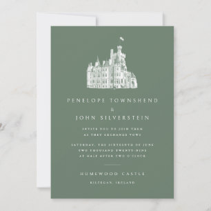 Convite Ilustração de Castelo com Tipografia Limpa Casamen