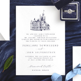 Convite Ilustração de Castelo Elegante Anfitriões de Casam