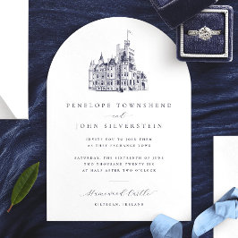 Convite Ilustração de Castelo Vintage Elegante Arco de Cas