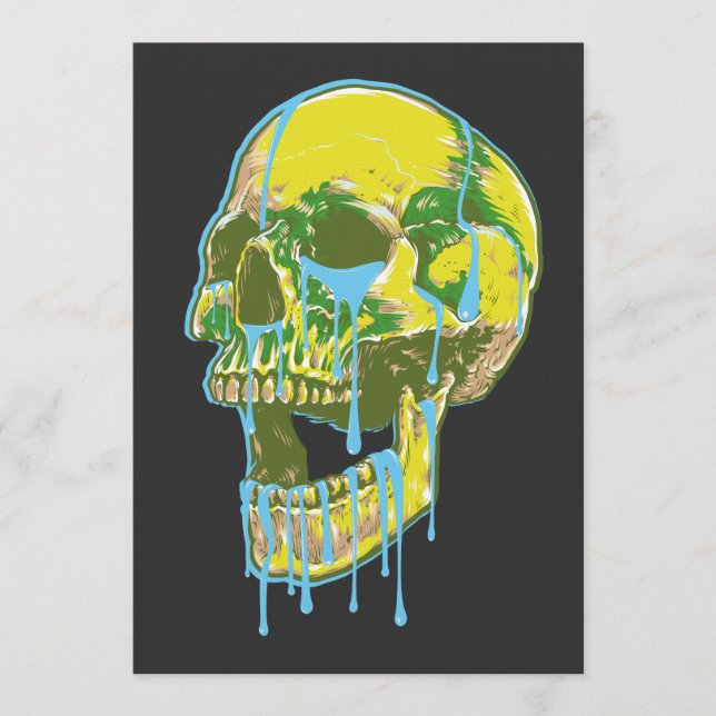 Convite Ilustração de Caveira com Neon Pingando – Arte Gru (Frente)
