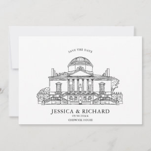 Convite Ilustração de Chateau de Local Desenhado à Mão Ele