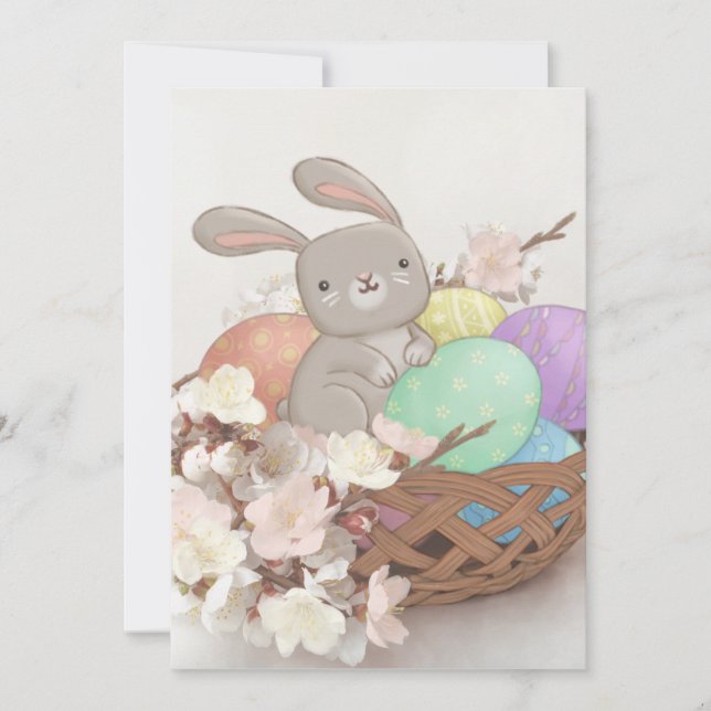 Convite Ilustração de Coelhinho de Páscoa, Ovos de Páscoa  (Frente)