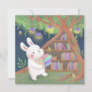 Convite Ilustração de Coelho Fã de Livros Fofa