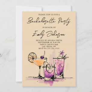 Convite Ilustração de Coquetéis Femininos para Despedida d