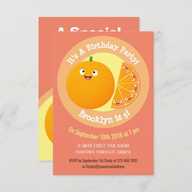 Convite Ilustração de desenho animado da fruta de citros d (Frente/Verso)