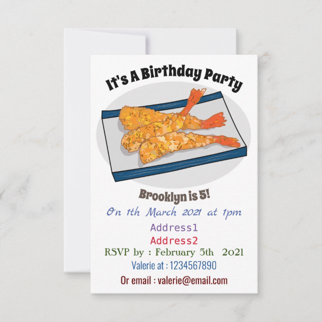 Convite Ilustração de desenho animado da tempura do Shrimp (Frente)