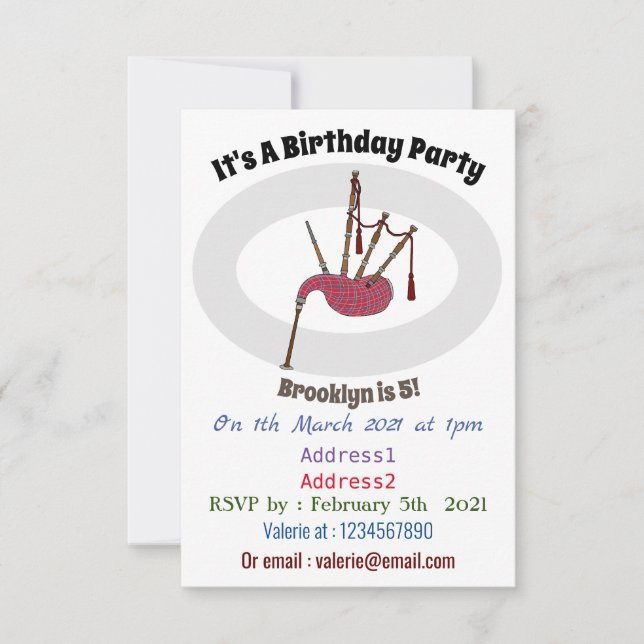 Convite Ilustração de desenho animado de Bagpipe (Frente)