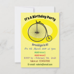 Convite Ilustração de desenho animado de bicicleta de roda