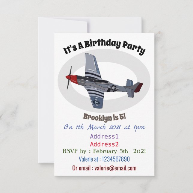 Convite Ilustração de desenho animado de bombardeiro (Frente)