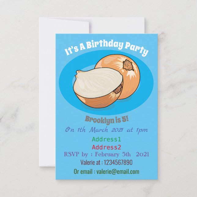 Convite Ilustração de desenho animado de cebola (Frente)