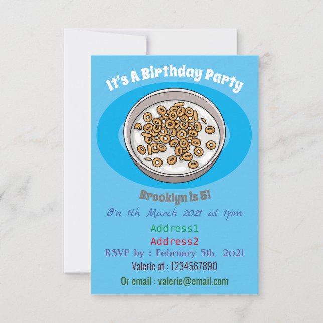 Convite Ilustração de desenho animado de cereais (Frente)