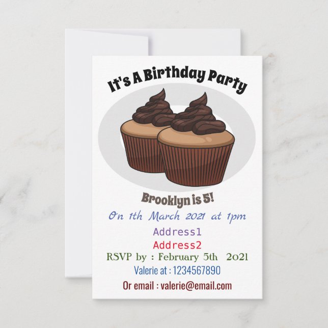 Convite ilustração de desenho animado de cupcake (Frente)