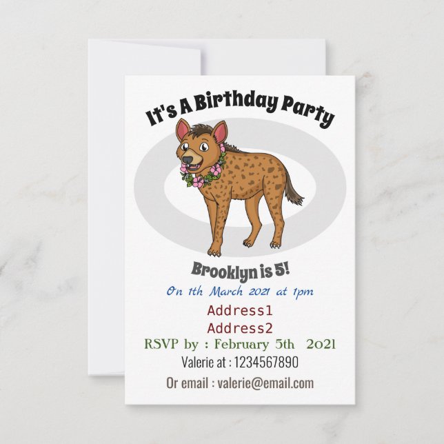 Convite Ilustração de desenho animado de Hyena e flores (Frente)