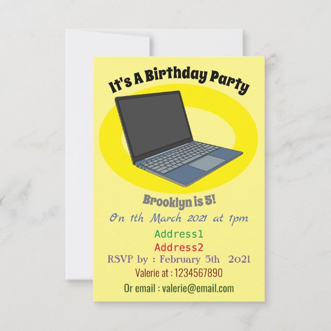 Convite ilustração de desenho animado de laptop (Frente)