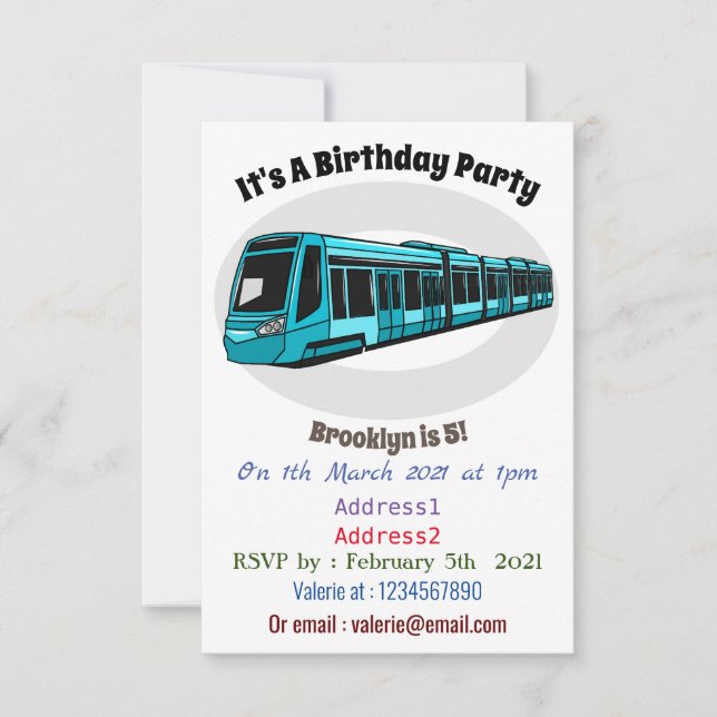 Convite Ilustração de desenho animado de locomotiva elétri (Frente)