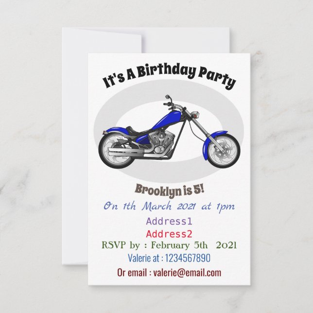 Convite Ilustração de desenho animado de motocicleta Chopp (Frente)