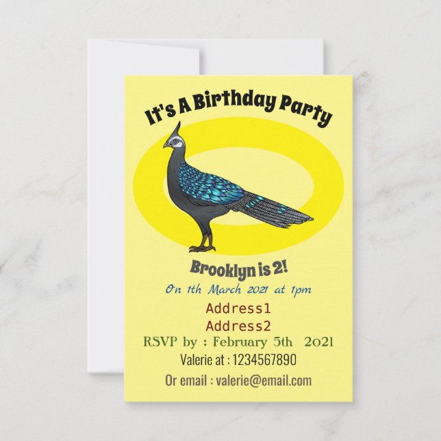 Convite Ilustração de desenho animado de pheasant pheasant (Frente)