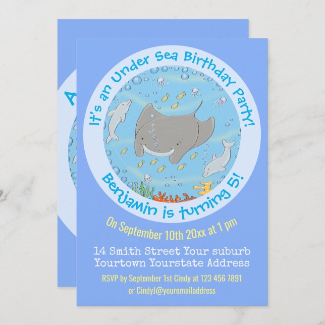 Convite Ilustração de desenho animado de uma manta e golfi (Frente/Verso)