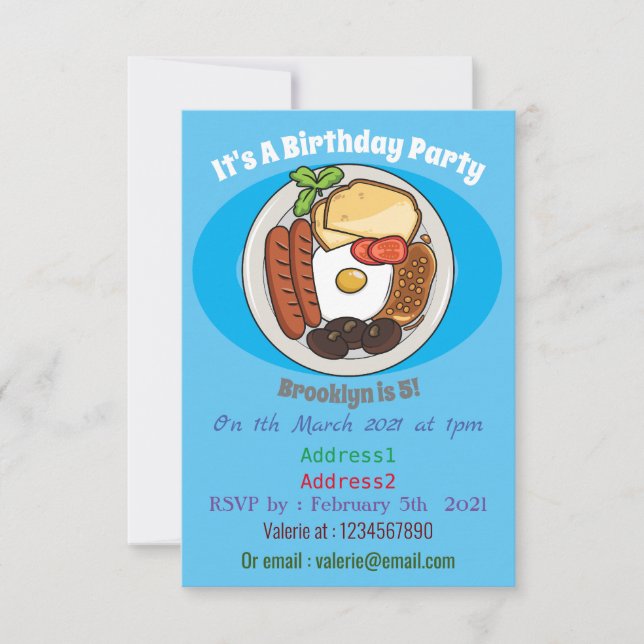 Convite Ilustração de desenho animado do café da manhã em  (Frente)