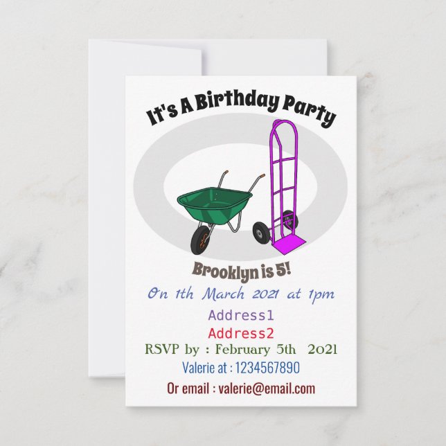 Convite Ilustração de desenho animado do carrinho de rodas (Frente)